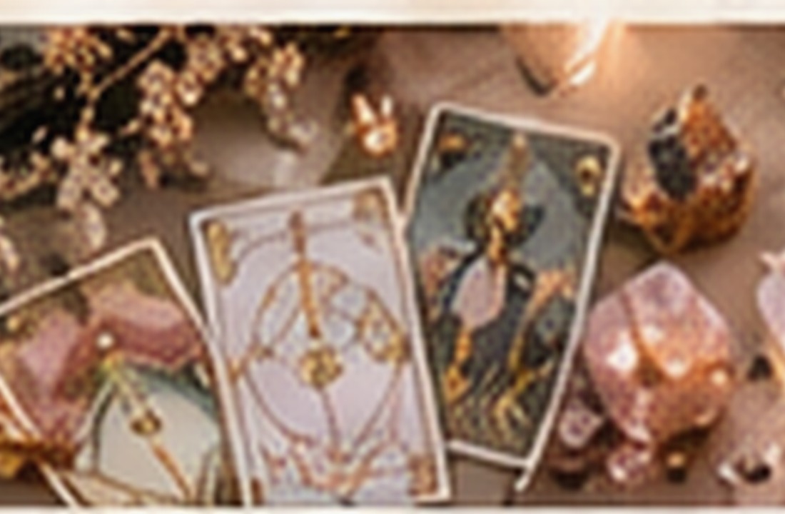 Tarot cards, crystals and candlelight